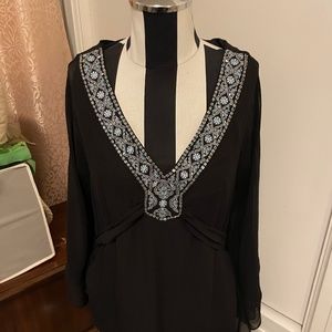 White House Black Market Bohemian Black Blouse size L